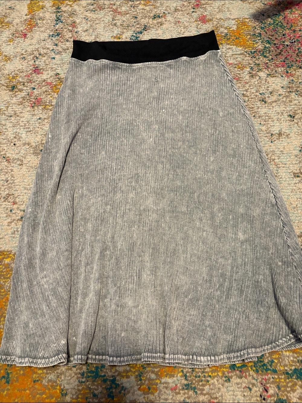 Hard Tail Grey Ribbed A-Line Skirt with Black Waistband